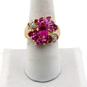 Estate Sterling Silver 925 Ring Size 8 Gold Vermeil Pink Ruby Cluster 8.3g